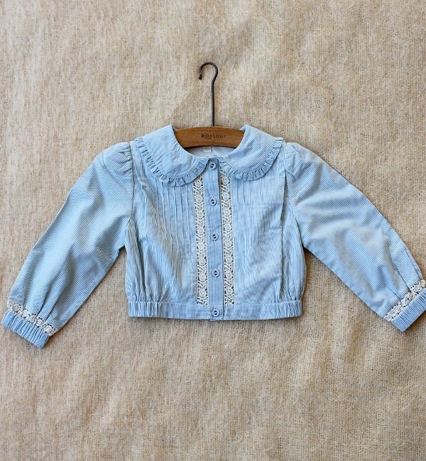 [BONJOUR]Crop Shirt - Light Blue Stripe