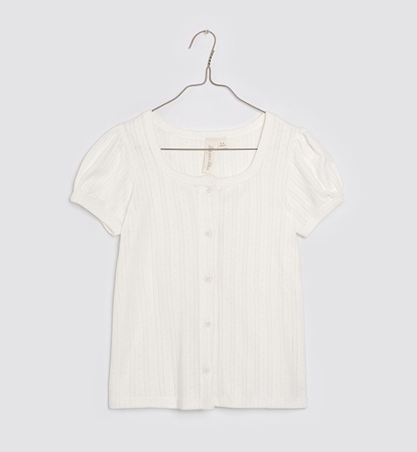 [LITTLE COTTON CLOTHES]Pointelle Button T-shirt - Chalk
