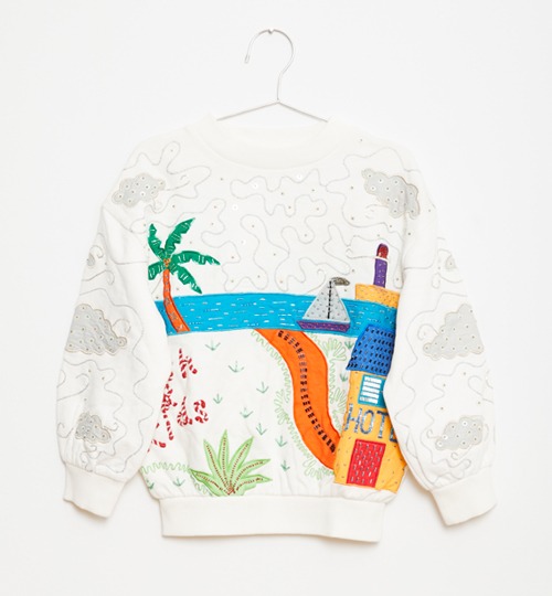 [FISH &amp; KIDS]Handmade Embroidered Sweatshirt - Ecru