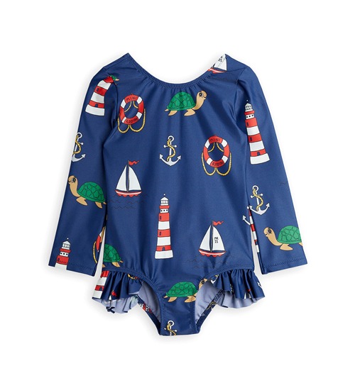 [MINI RODINI]Turtle Float LS UV Swimsuit - Navy