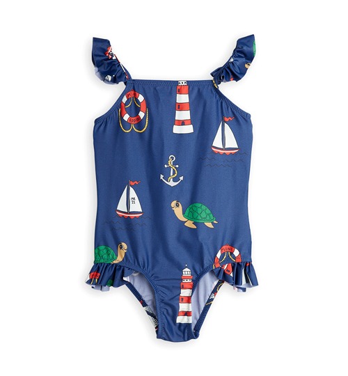 [MINI RODINI]Turtle Float Wing UV Swimsuit - Navy