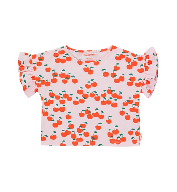 [TINYCOTTONS]Cherries Frills Tee - Light Pink/Summer Red
