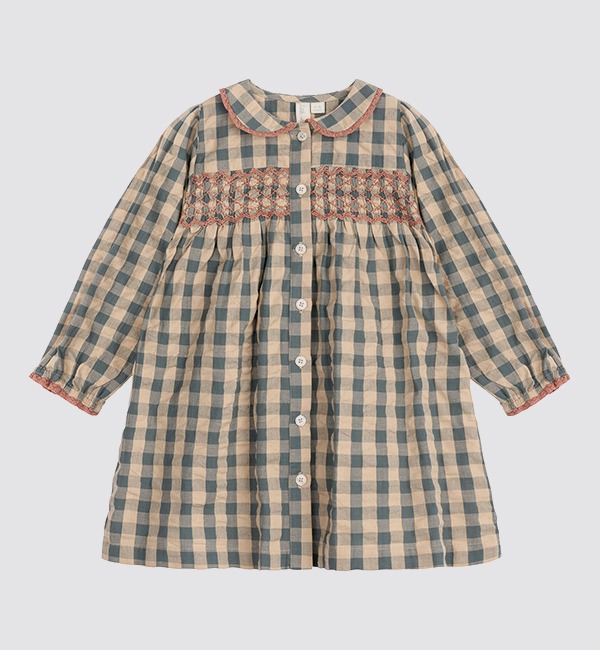 [LITTLE COTTON CLOTHES]Kate Dress - Seersucker Gingham Fog