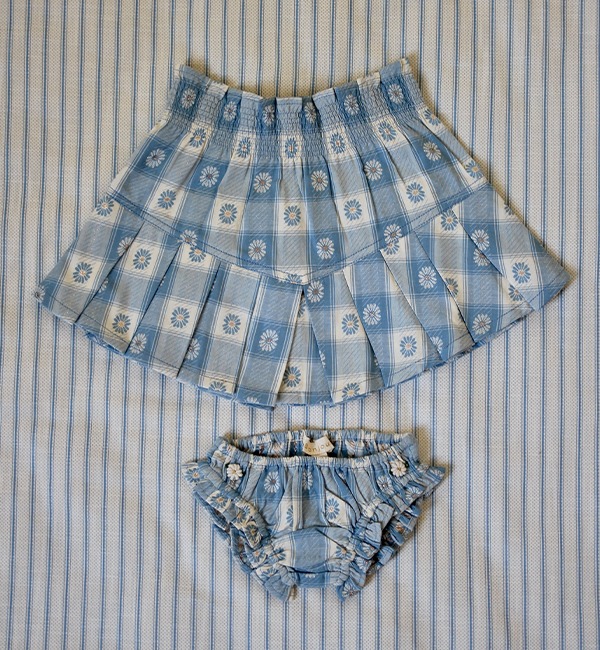 [BONJOUR]Pleated Skirt Set - Blue Flower