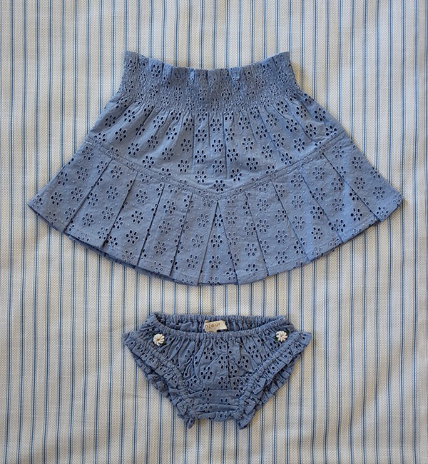 [BONJOUR]Pleated Skirt Set - Blue