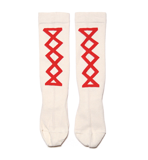 [WOVENPLAY]Ribbon Knee Socks - Red on Sand